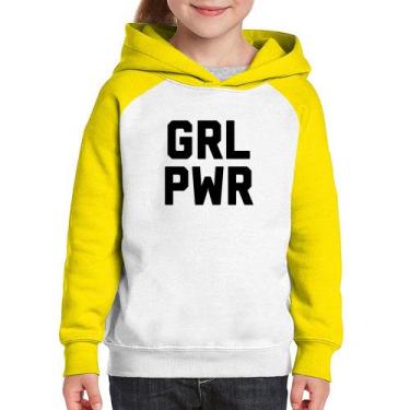 Imagem de Moletom Infantil Grl Pwr - Girl Power - Foca na Moda, Branco, Amarelo,
