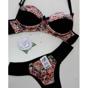 Imagem de Conjunto Lingerie feminino calcinha e sutiã com renda colorida - Ismer