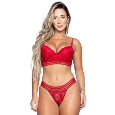 Imagem de Conjunto Lingerie Vekyo Bojo e Renda Com Elástico Sensual, P, Vermelho