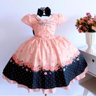 Imagem de Vestido Infantil Floral Festa Luxo E Tiara - pingo de gente, Salmão, 4