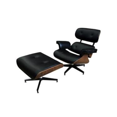 Imagem de Poltrona de Couro com Puff Charles Eames - Preto - Mempra Design
