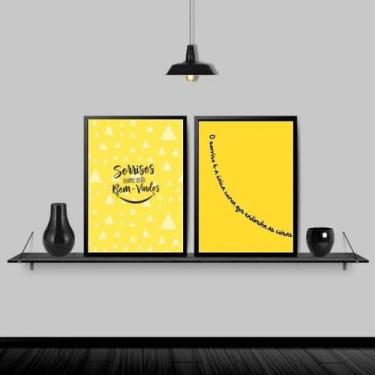 Imagem de Kit 2 Quadros Dentista Sorriso Amarelo 45X34Cm Preta - Quadros On-Line