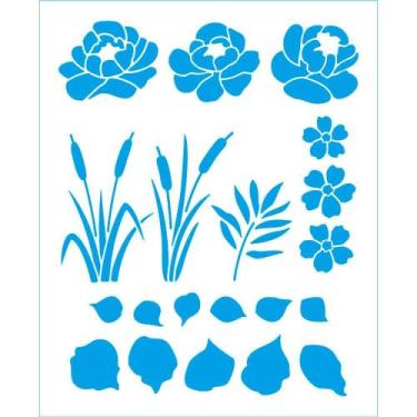 Imagem de Stencil Litoarte Karla Fontenelle 17 x 21 cm - STM-730 Flores e Folhas