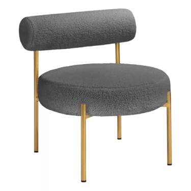 Imagem de Poltrona Cadeira Lua Base de Ferro, Moderna para Salas, Quartos, Recepção e Sala de Jantar - Buclê Cinza Escuro - Zahav Loja Monte Belo