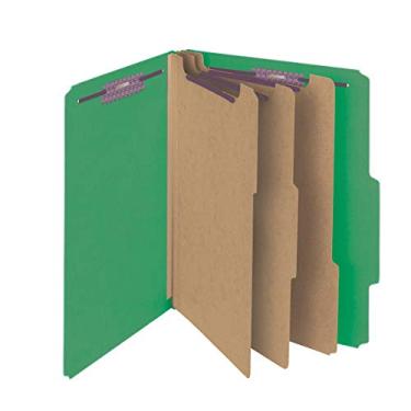 Imagem de Smead Pasta de arquivo de classificação Pressboard com fixadores SafeSHIELD®, 3 divisórias, expansão de 7,6 cm, tamanho carta, verde, 10 por caixa (14097) (pacote com 1)