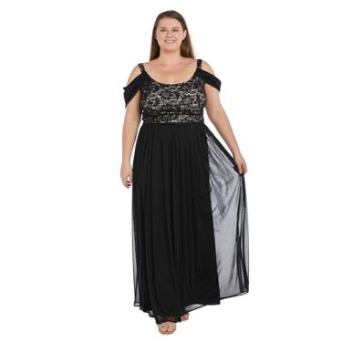 Imagem de R&M Richards Vestido de noite com mangas drapeadas, Preto/Nude, 23 Plus Size