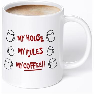 Imagem de Aigori My House My Rules My Coffee - Knives Out - Caneca de café de cerâmica premium para o verdadeiro conhecedor de café - xícara de café divertida e única - Presentes inovadores para Natal,