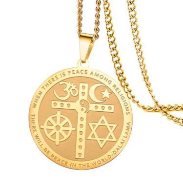 Imagem de VASSAGO Colar Coexist in Peace Colar de cruz Yin Yang Om estrela lua crescente colar roda estrela de David colar para homens e mulheres, Aço inoxidável, Sem Pedra Preciosa