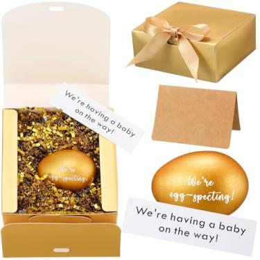 Imagem de Dinifee Caixa de anúncio de gravidez de ovo para revelar ideias surpresa para o bebê, presentes divertidos de anunciar gravidez para marido, futuro pai, avós, família, amigo (Ovo dourado)