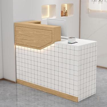 Imagem de Recepção de salão com balcão, recepção frontal para pequenos espaços, recepção de escritório com contador, gavetas com trava, adequada para hotéis, empresas, salões de beleza, etc