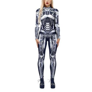 Imagem de FEOYA Fantasia feminina de esqueleto, fantasia de festa de Halloween, estampa de caveira, macacão assustador, Estilo-05, M