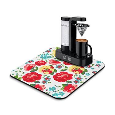Imagem de Safarsa Acessórios para Tapetes de Bar de Café para Bancada, Absorvente, Esconde Manchas, Borracha, Tapetes de Secagem de Pratos para Bancada de Cozinha, Almofada de Drenagem, Deco16" X 18",Linda Flor