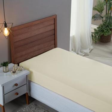 Imagem de Lençol Cama Box Solteiro Algodão Percal 300 Fios Hotel Pousada com Elástico Extra Macio (Palha)
