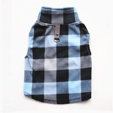 Imagem de PIXRIY Suéter para cães, colete de lã macio com anel de trela, pulôver, jaqueta, roupas de inverno para cães de estimação para filhotes de cachorro pequeno gato ursinho chihuahua yorkshire para o Natal (grande, xadrez azul cinza)