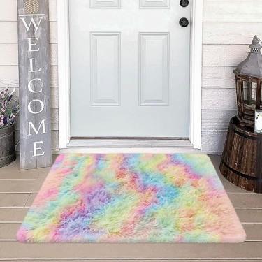 Imagem de JiaoBaba Tapete pequeno fofo arco-íris colorido para quarto de meninas 2x3 mini kawaii tie dye tapete felpudo unicórnio para sala de estar, crianças, berçário, quarto de princesa, decoração de casa,