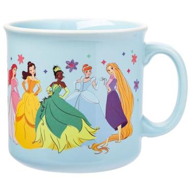Imagem de Silver Buffalo Disney Princesas Life is a Fairytale Glitter com Ariel, Bela, Tiana, Cinderela e Rapunzel Caneca de cerâmica Camper, 590 ml