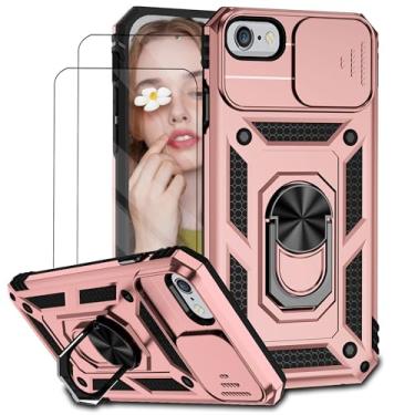 Imagem de Capa para iPhone 6 Plus e 7 Plus e 8 Plus Capinha | com 2 peças de protetor de tela temperado com janela deslizante da câmera e suporte para telefone incluídos - Rosa