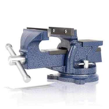 Imagem de FAHKNS Torno de bancada de 10,16 cm, torno de bancada de trabalho com grampos resistentes de precisão, 10,5 cm largura da mandíbula base giratória 360° Torno CNC para fresadora de madeira prensa de