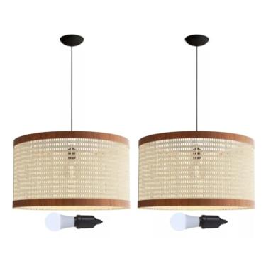 Imagem de Pendente Lustre 2 Unidades De Teto Rattan Indiana Com Lâmpadas Decorativo Restaurante Cozinha
