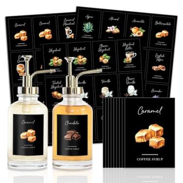 Imagem de KYONANO 84 etiquetas de xarope de café preto - decoração elegante para estação de café, etiquetas à prova d'água para dispensador de xarope e organização de garrafas