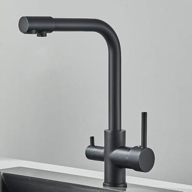 Imagem de Preto Cinza Filtro de Água Torneira Torneiras de Cozinha Misturador Filtro de Água Potável Torneira de Cozinha Torneira de Pia Torneira de Água Quente e Fria para Cozinha, Preto Fosco