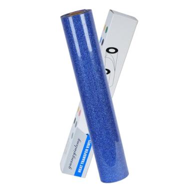 Imagem de guangyintong rolos de htv azul royal com glitter de vinil de transferência de calor, ferro azul royal de 12 "x 5 pés em vinil para camisetas, vinil htv azul royal com glitter para todas as m