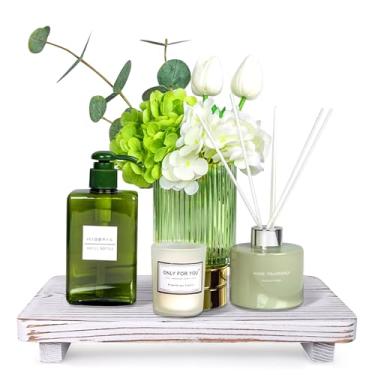 Imagem de Bandeja de balcão de banheiro, suporte de pedestal de madeira, bandejas brancas de bancada de cozinha, suporte decorativo para dispensador de sabonete, acessórios de pia de banheiro, suportes de