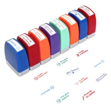 Imagem de Carimbo de professor de espanhol com 8 peças - carimbos de motivação autotintados para professores de espanhol - Selo de graduação e prêmios escolares