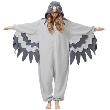 Imagem de YUTCOTC Pijama adulto de pombo, fantasia de pombo, animal pássaros, macacão de Natal, Halloween, pombo, pijama, Pijama macacão pombo cinza, G