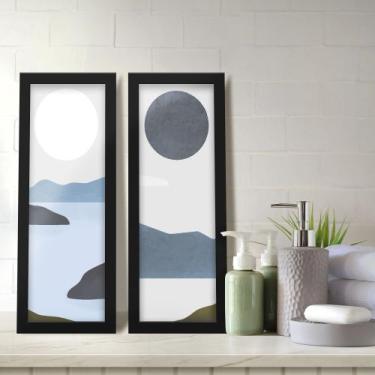 Imagem de Kit 2 Quadros Decorativos Lavabo Abstrato Montanhas Aquarela Cinza Azu