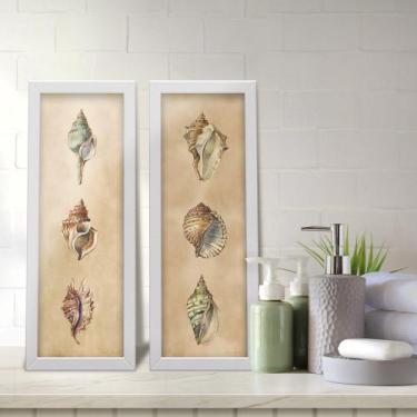 Imagem de Kit 2 Quadros Decorativos Lavabo Vintage Conchas Aquarela Marrom - Del