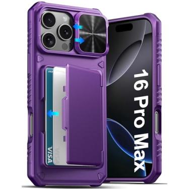 Imagem de ATATOO Capa carteira para iPhone 16 Pro Max com suporte para cartão (loja de 3 a 5 cartões) e capa de lente deslizante, proteção de nível militar, capa de celular robusta à prova de choque para iPhone