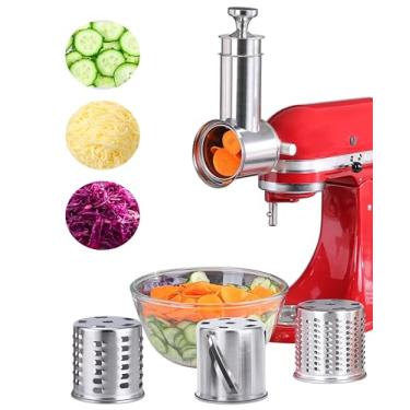 Imagem de FavorKit Acessório para triturador de fatiador Fresh Prep para batedeiras KitchenAid, máquina de salada grande de aço inoxidável, acessórios para ralador de queijo com 3 lâminas grossas, pode ser