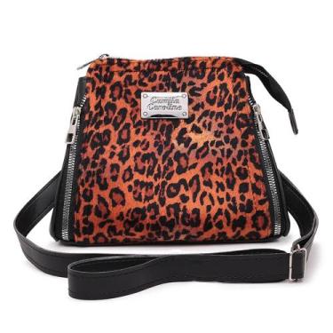 Imagem de Bolsa feminina três zíper  transversal tira colo de onça - CAMILA CARO
