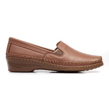 Imagem de Sapato Sapatilh Mocassi Feminin Couro Marrom Confort Ortopé - Mager, 3