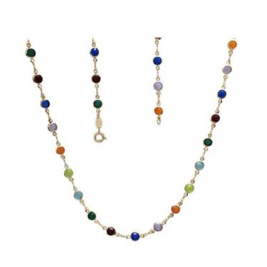Imagem de Colar Corrente Gargantilha Folheada Ouro Pedras Coloridas - Semijoias 