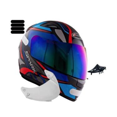 Imagem de Capacete Ebf Spark Spider Preto Azul Com Narigueira Mais Viseira Camal