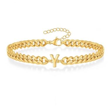 Imagem de IN Chenthy Pulseiras com inicial de ouro para homens, corrente de elos cubanos banhados a ouro 18K, pulseiras ajustáveis, joias presentes para homens, One Size, Sem Pedra Preciosa