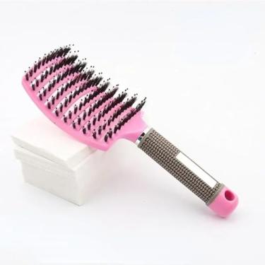 Imagem de Escova de cabelo feminina, escova de massagem, pente para couro cabeludo, cacheado, escovas de pentear, ferramentas de cabeleireiro (rosa)