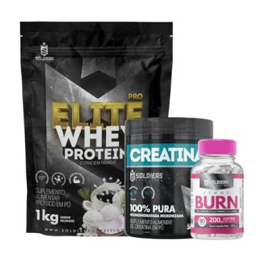 Imagem de Kit: Whey Protein Elite-Pro 1kg + Creatina Monohidratada Pote 300g - 100% Pura + Femme Burn 90g - Soldiers Nutrition