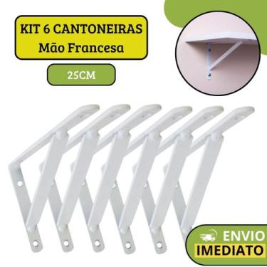Imagem de Kit 6 Suporte Mão Francesa Cantoneira Para Sustentar Prateleira 25cm -