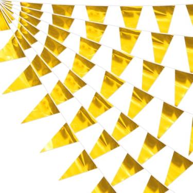 Imagem de 32,8 m ouro glitter triângulo bandeira bandeira metálica bunting tecido guirlanda para Natal, formatura, casamento, noivado, aniversário, despedida de solteira, chá de panela, decoração de festa dos