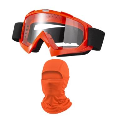 Imagem de LJDJ Óculos de motocross para motocicletas off-road para quadriciclo com proteção solar UV balaclava cobertura facial completa (laranja/transparente + máscara)