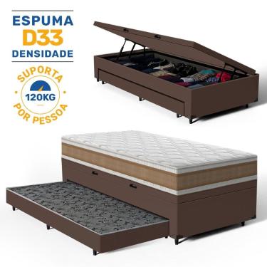 Imagem de Cama Box Baú com Colchão de Espuma D33 Double Face Air Pro Força Anjos + Auxiliar Unique Solteiro 88cm