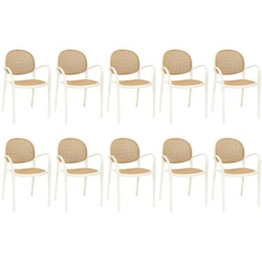 Imagem de Kit 10 Cadeiras De Jantar Roma Com Braço Para Sala E Cozinha - Bege