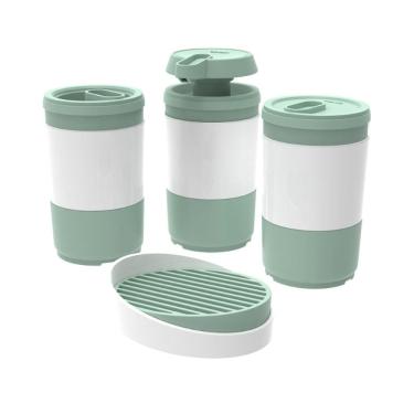 Imagem de Kit 4 pç Menta Porta Escova Algodão Sabonete Líquido e Barra Conjunto para Banheiro Code Crippa