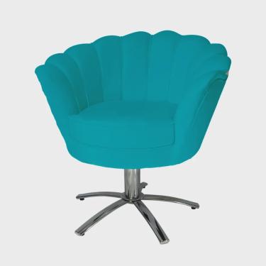 Imagem de Poltrona Decorativa Pétala Pés Metal Giratório Suede Azul Turquesa - ds Estofados