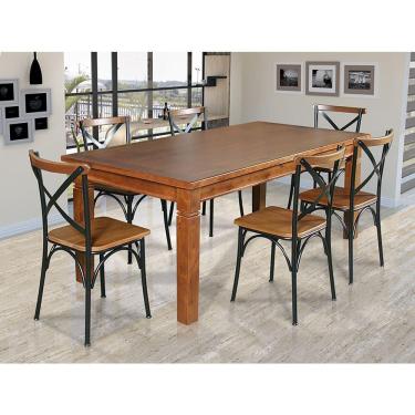 Imagem de Mesa Jantar Retangular Aurora 180X80 Com 6 Cadeiras Paris Base Alumínio - Castanho - Marrom