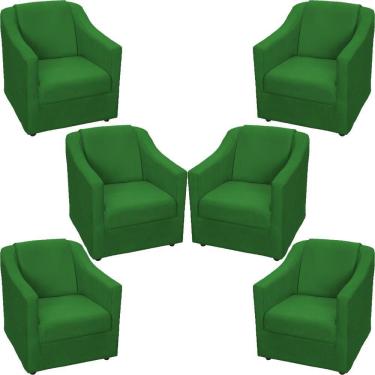 Imagem de Kit 6 Poltronas Mila Pé De Plástico Cromado - Verde Suede