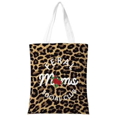 Imagem de ZYQFN Sacola Feral Moms Club, bolsa de lona com estampa de leopardo e rosa vermelha, presente de humor de maternidade selvagem, "Ocial Club" Funny Mom Tote para o Dia das Mães e Esquadrão da Mãe. (115